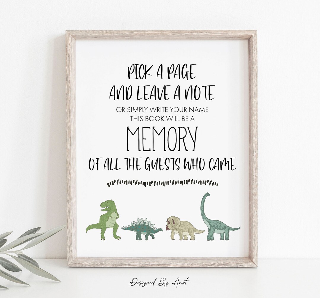 Dinosaur Guest Book Sign, Guest Book Table Sign, Printable Party Decor ...