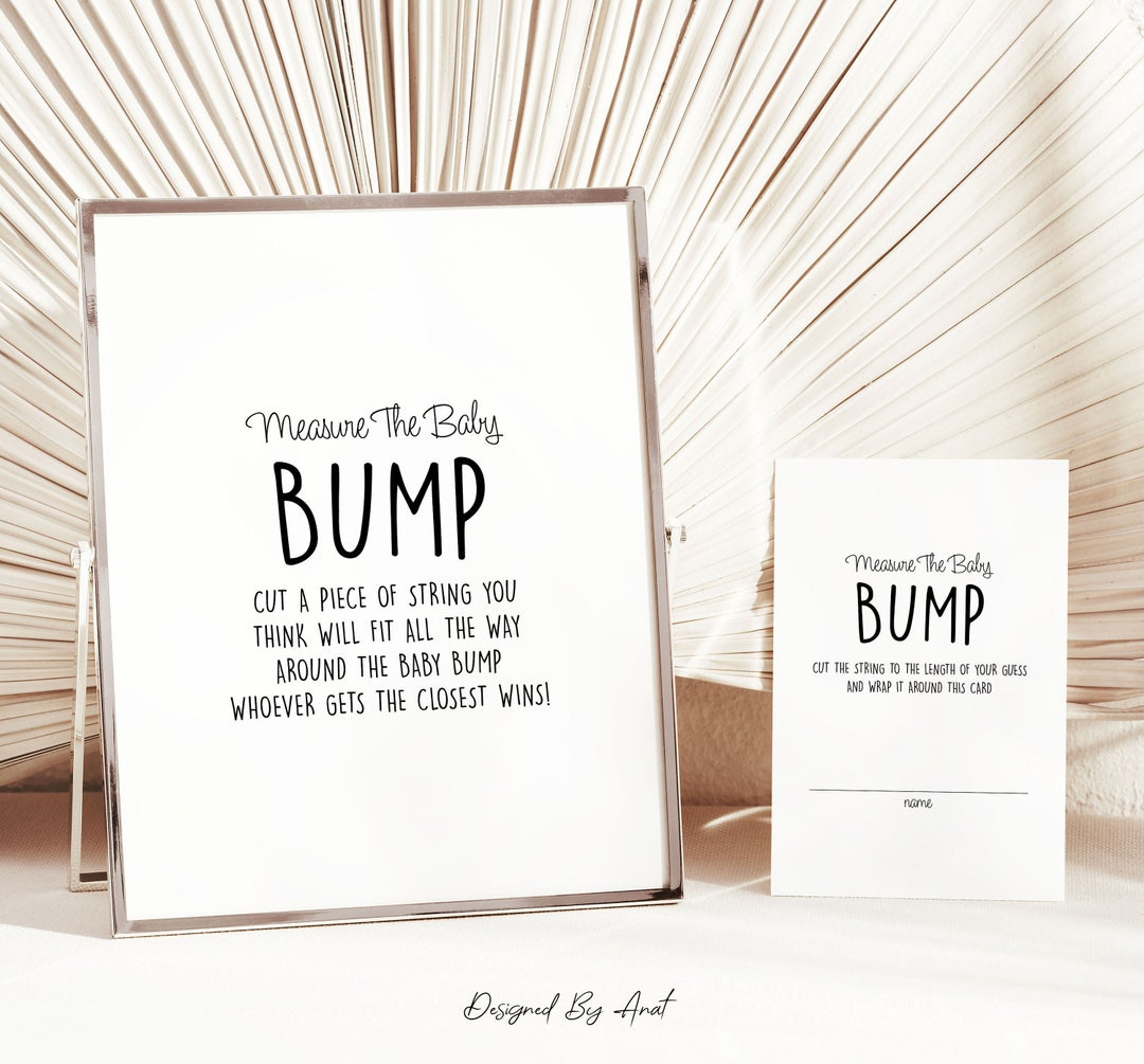 Measure the Baby Bump Game, Sign and Card, Simple Black and White Boy