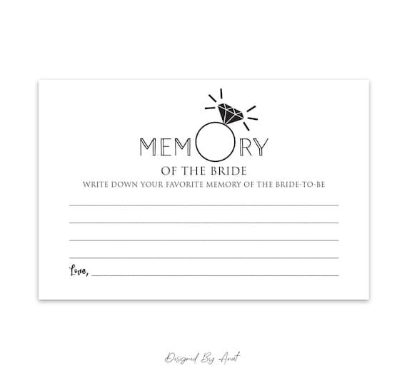 Party Supplies Party Games Favorite Memory Of The Bride To Be Bridal ...