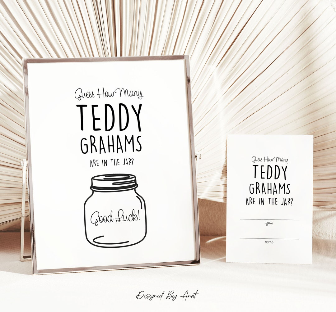 Guess How Many Teddy Grahams Are in the Jar Game, Sign and Card, Simple ...