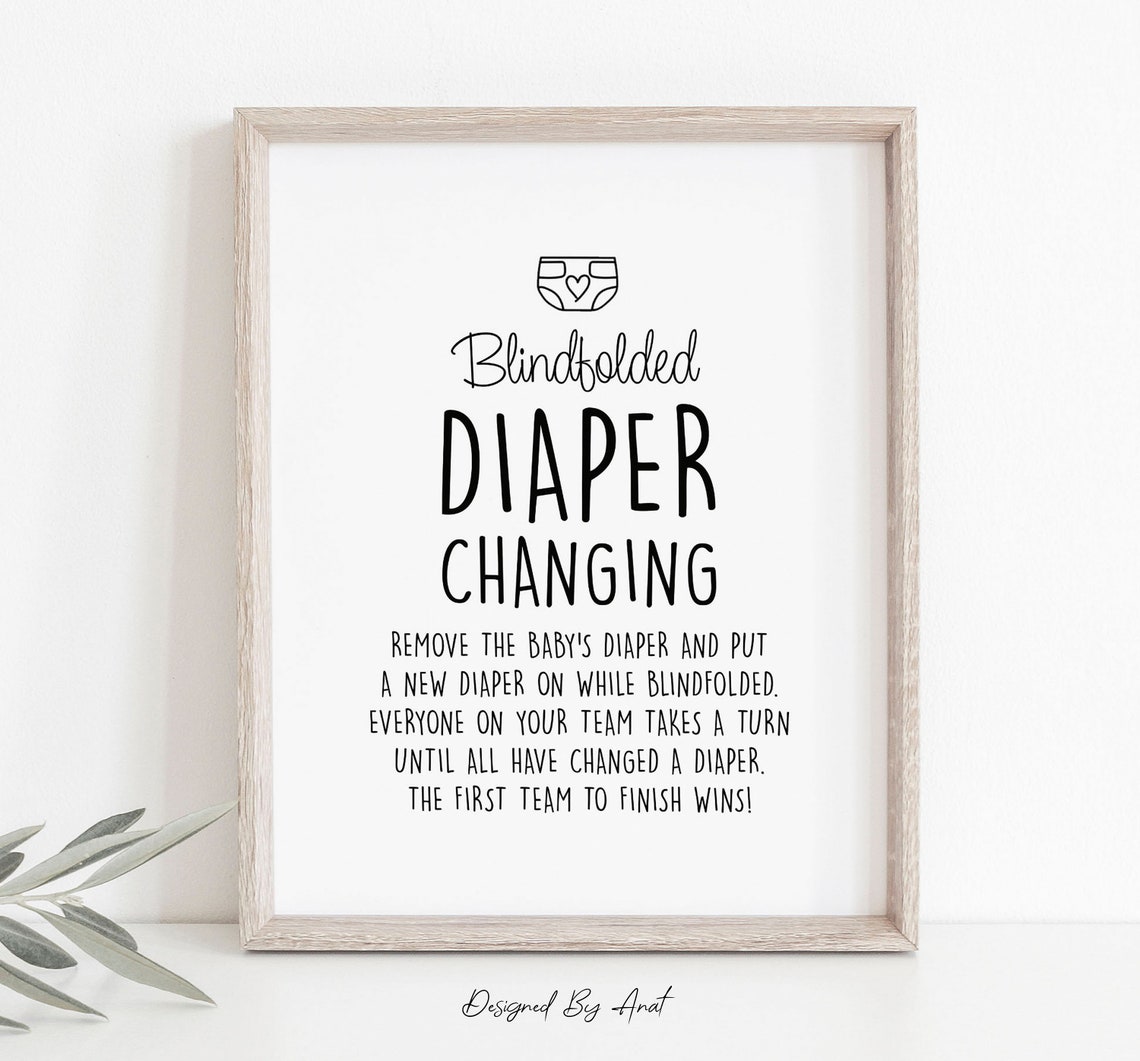 Blindfolded Diaper Changing Baby Shower Game Table Sign Etsy