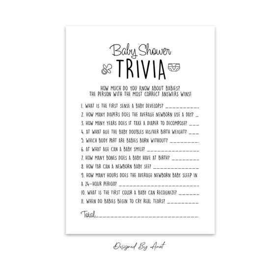 Baby Shower Trivia Baby Shower Game Simple Black and White Etsy