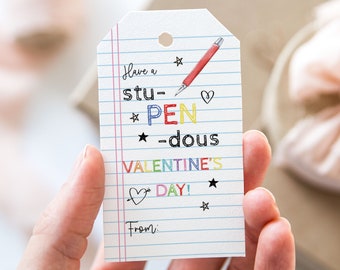 Have A StuPENdous Valentine's Day Tag, Printable Happy Valentine's Day Favor Tags, Notepad Pen Valentine's Day Gift Tag