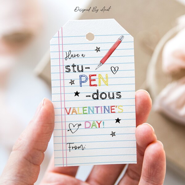 Have A StuPENdous Valentine's Day Tag, Printable Happy Valentine's Day Favor Tags, Notepad Pen Valentine's Day Gift Tag