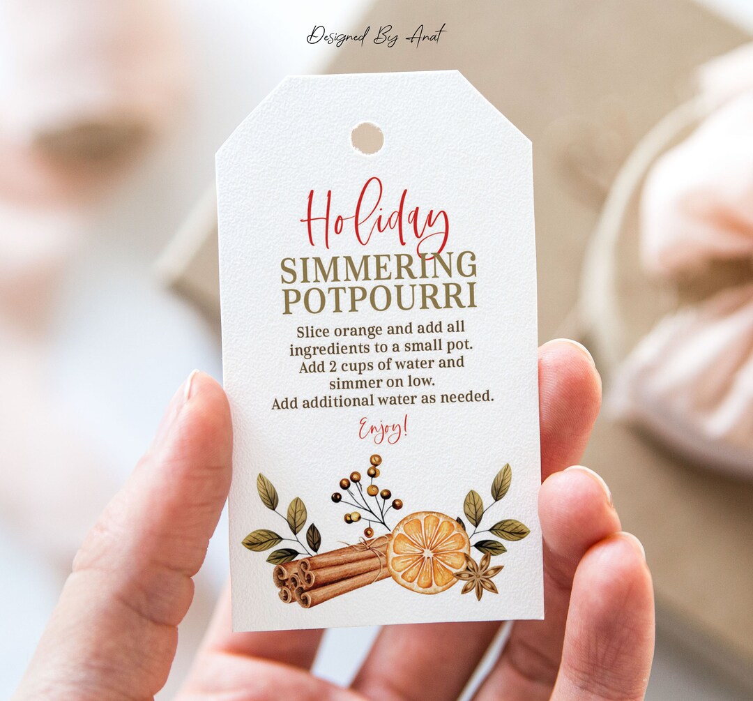Holiday Simmering Potpourri Tag, Printable Christmas Favor Tags