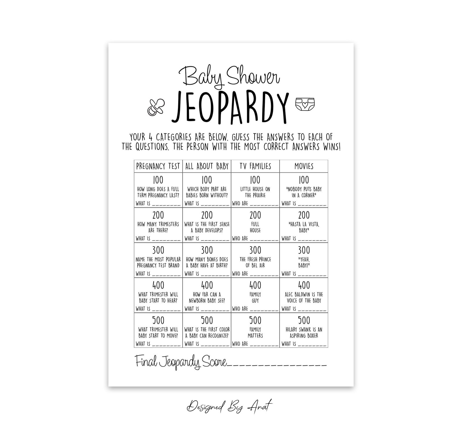 Baby Shower Jeopardy Baby Shower Trivia Baby Shower Game Etsy