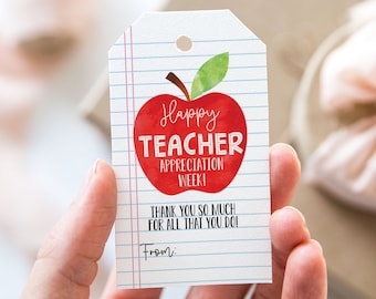 Etiqueta de la semana de agradecimiento a los maestros de Apple, etiquetas de favor imprimibles de fin de año escolar, etiqueta de regalo de agradecimiento a los maestros de Apple