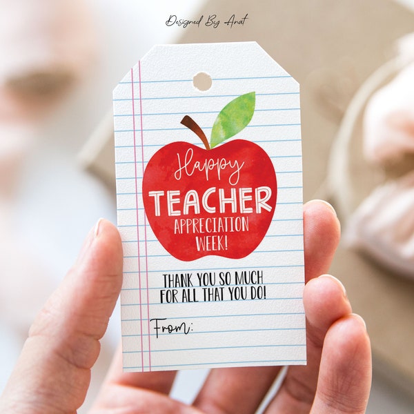 Apple Teacher Appreciation Week Tag, Printable End Of School Year Favor Tags, Apple Teacher Appreciation Gift Tag