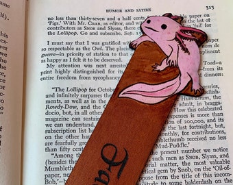 Axolotl Customizable Leather Handpainted Bookmark