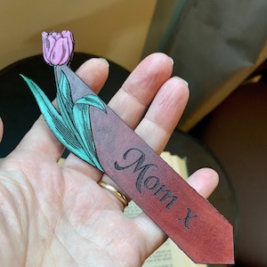 Customizable Tulip Leather Personalised Bookmark image 3