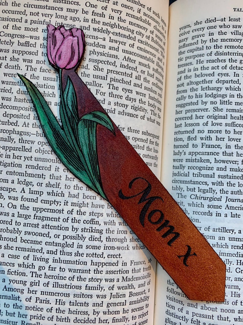 Customizable Tulip Leather Personalised Bookmark image 6