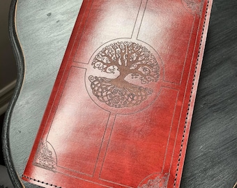 Leather Journal Cover Celtic Tree of Life Customizable