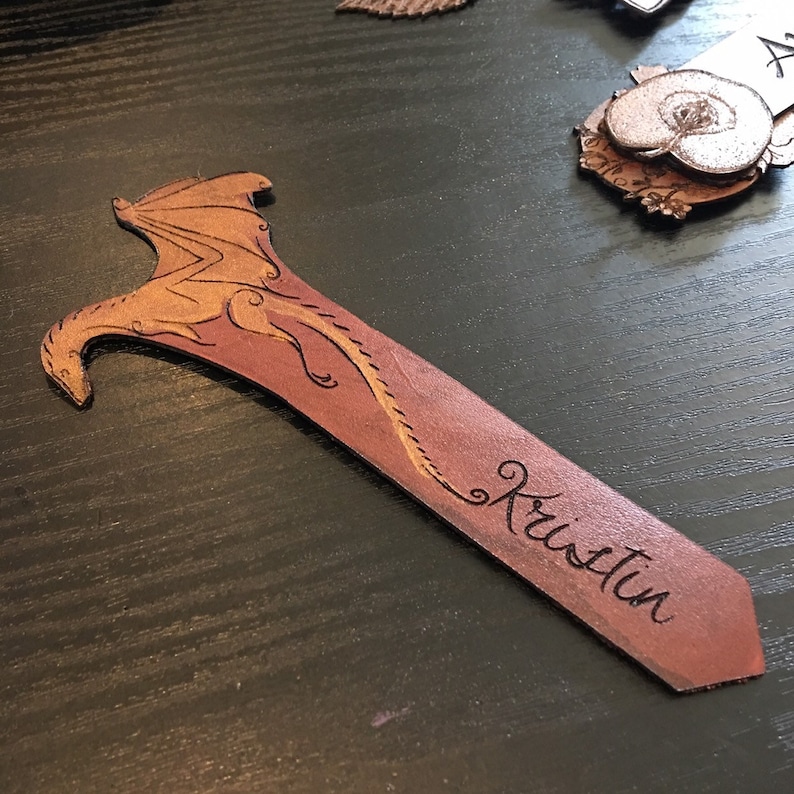 Customizable Dragon Leather Bookmark Book Accessories image 0