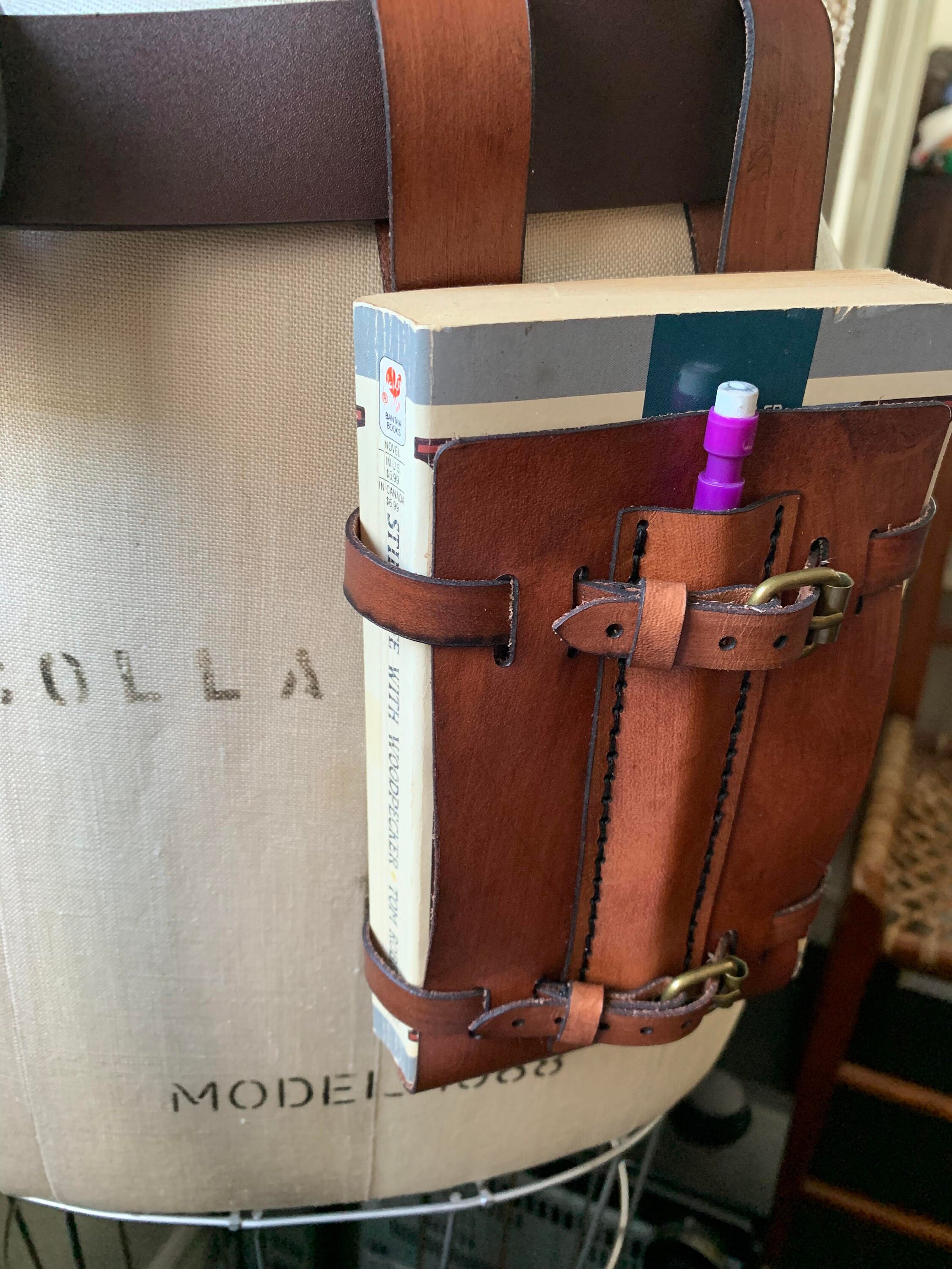 Book Sleve Leather Book Belt With Nickel Hardware Book