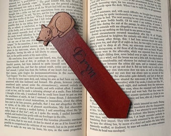 Sleepy Cat Personalised Leather Bookmark