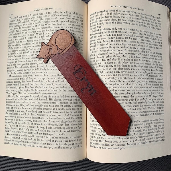 Sleepy Cat Personalised Leather Bookmark