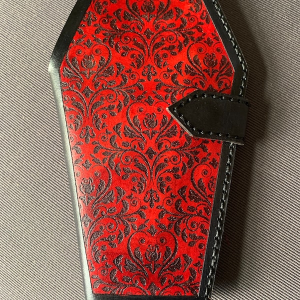 Coffin Leather Wallet, Damask Pattern