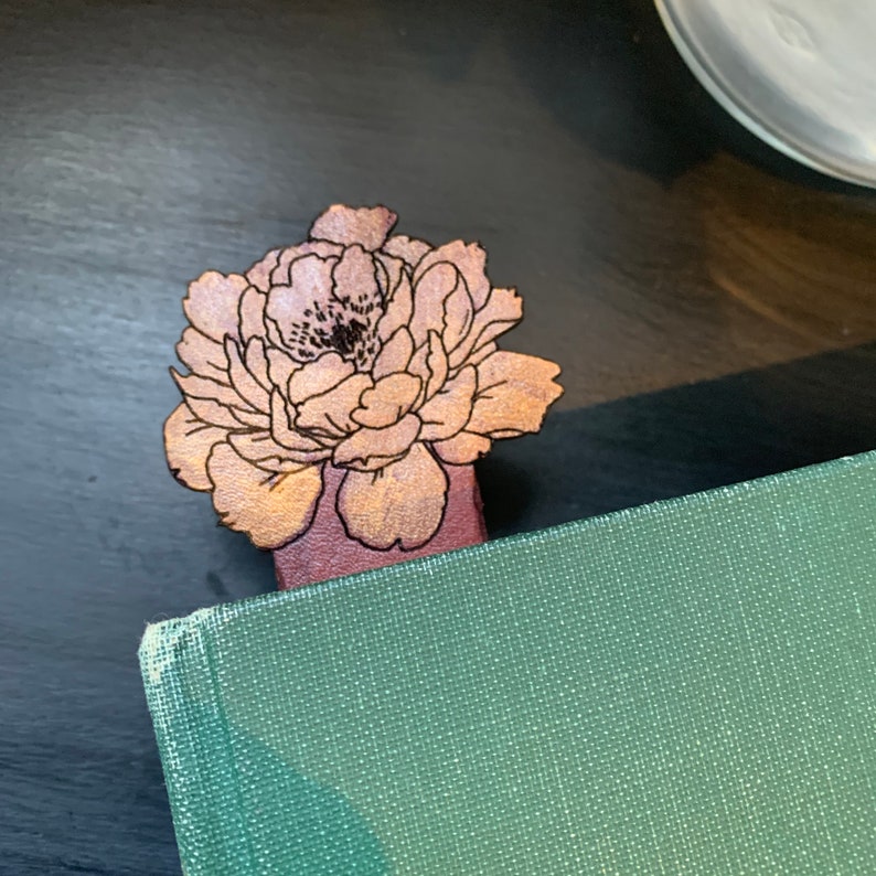 Peony Personalised Leather Bookmark image 3