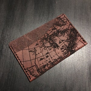 Porta-cartões de couro de bolso único mapa vintage carteira minimalista carteira fina