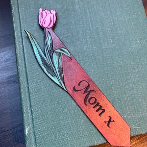 Customizable Tulip Leather Personalised Bookmark image 2