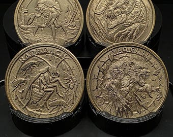 Fallout Wasteland Creatures Series 1 Brass Challenge Coins | Deathclaw | Mirelurk | Yao Guai | Radroach |