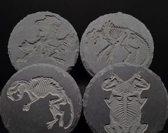 Fossilized Fallout Creatures Slate Stone Display/Coasters 4 Piece Set