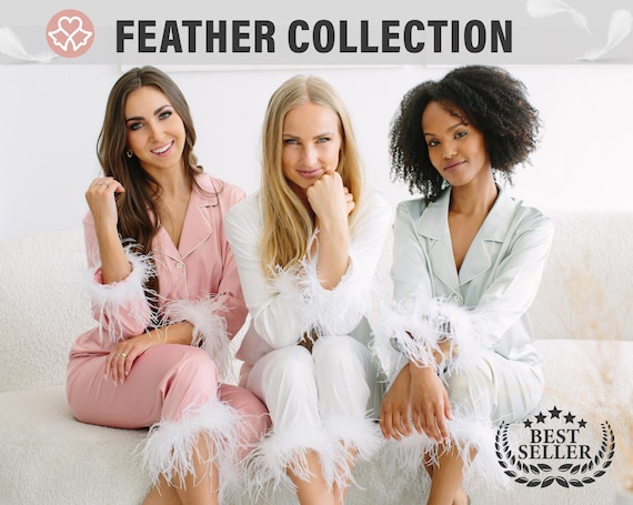 Feather Pajamas Feather Pajama Set Feather Pajamas White Feather Pajamas Bride Feather Pajamas Set Pajama With Feather Etsy Canada