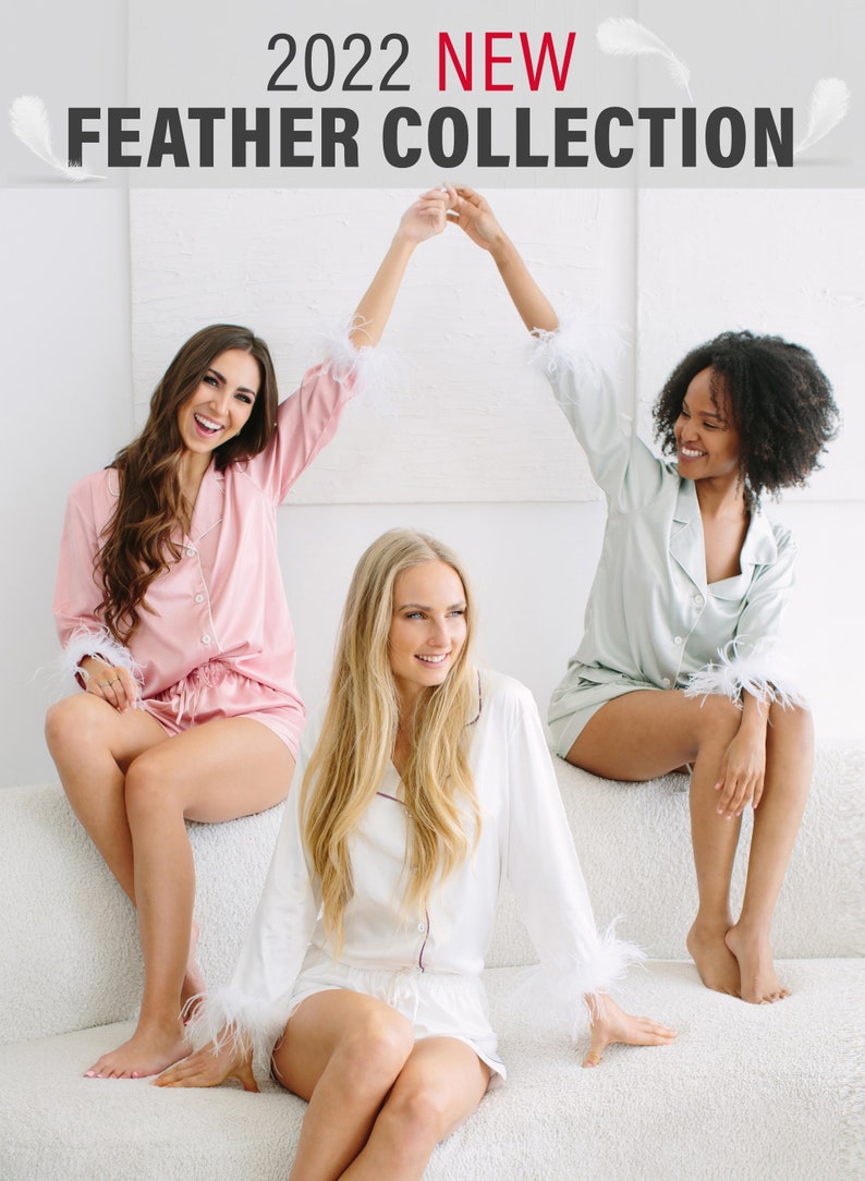 Trendy Women Pajama Set Summer Pajama, Feather Long Sleeve with Shorts Pajama, Bridesmaid Pajama, Bridesmaid Pajama Set , Customized Pajama image 3