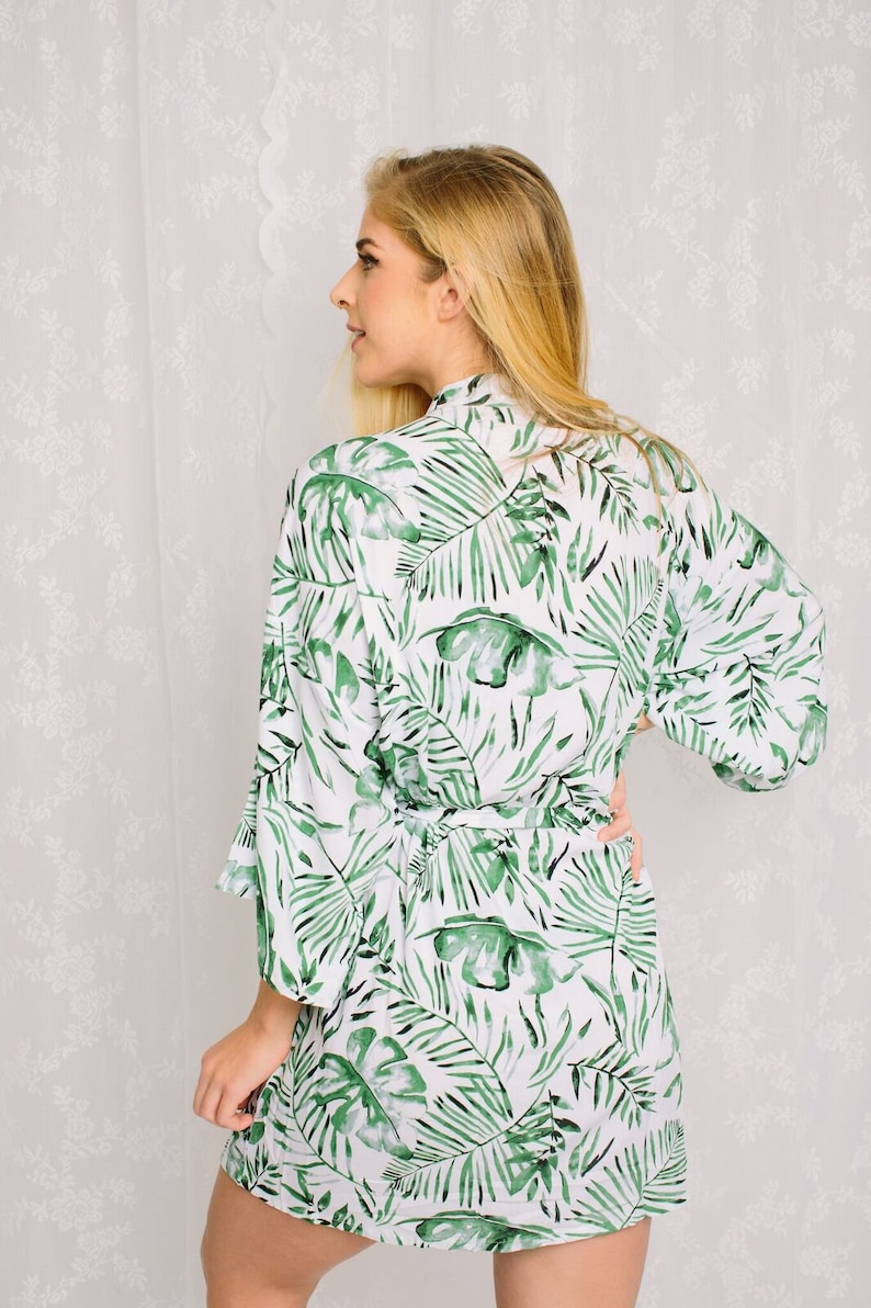 Tropical Robe Monstera Palm Leaf Green Bridesmaid Robes Etsy