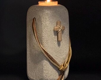 Hand-Carved Limestone Cross Sculpture, Christian Wedding Engagement Anniversary Gift