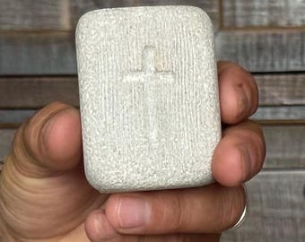 Stone Cross Tea Light Holder, Hand-Carved Limestone Candle Holder, Christian Faith Decor, Prayer Gift, Rustic Home Decor, Religious Keepsake