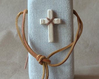 Reclaimed Hardwood & Limestone Cross Sculpture|Hand Carved Rustic Christian Home Decor|Meaningful Faith Gift
