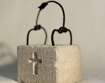 Stone Cross Lantern, Hand-Carved Limestone Candle Holder, Rustic Christian Decor, Faith Gift, Indiana Stone Tea Light, Prayer Altar Decor