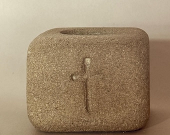 Hand-Carved Limestone Prayer Stone|Breaking Bondage Cross, Faith Gift for Recovery
