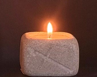 Still Waters — Hand-Carved Limestone Cross Tea Light Holder, Psalm 23 Stone
