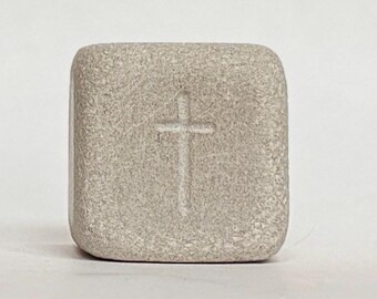 Scripture Prayer Stone, Luke 2:19 Cross, Hand-Carved Limestone, Christian Sympathy Gift, Faith Keepsake, Bible Verse Stone, Religious Gift