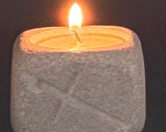 Hand-Carved Limestone Stone Cross Tea Light Holder, Memorial Sympathy Grief Keepsake
