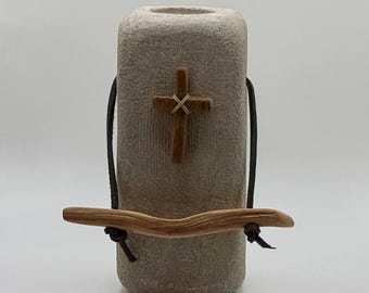 Hand Carved Limestone Pillar Cross Sculpture | Indiana Stone Devotional Art