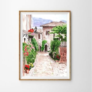 イタリアの風景、イタリア、水彩画、即時ダウンロード
