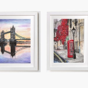 London, England, Watercolor landscape, set of 2