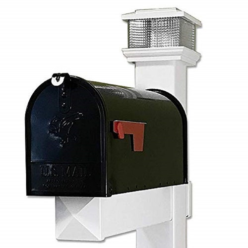 White Mailbox With White Vinyl Post and LED Solar Light Cap Etsy