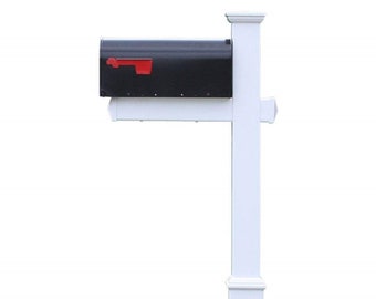 Mailbox with White Vinyl Post, Decorative Base, and New England Style Cap