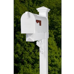 White Mailbox with White Vinyl Post, Standard Base, and Decorative Rose Bracket