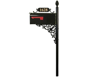 Black Mailbox and Post System – Includes Address Plaque, Numbers, Bracket, Pineapple Finial & Mounting Hardware
