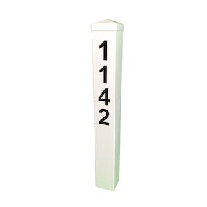 White Address Post with Black Customized Street Numbers – 32” Tall Address Marker – Hardware & Stake Included