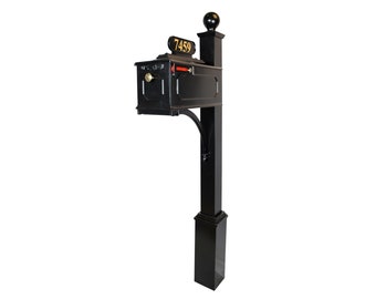 Black Mailbox & Post Kit – Rust Free Cast Aluminum Mailbox System – Includes Address Plaque, Numbers and Mounting Hardware