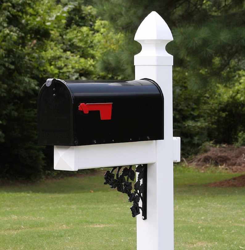 Gothic Mailboxes Mailbox With White Vinyl Post, Decorative Base, Gothic Style Cap and ...