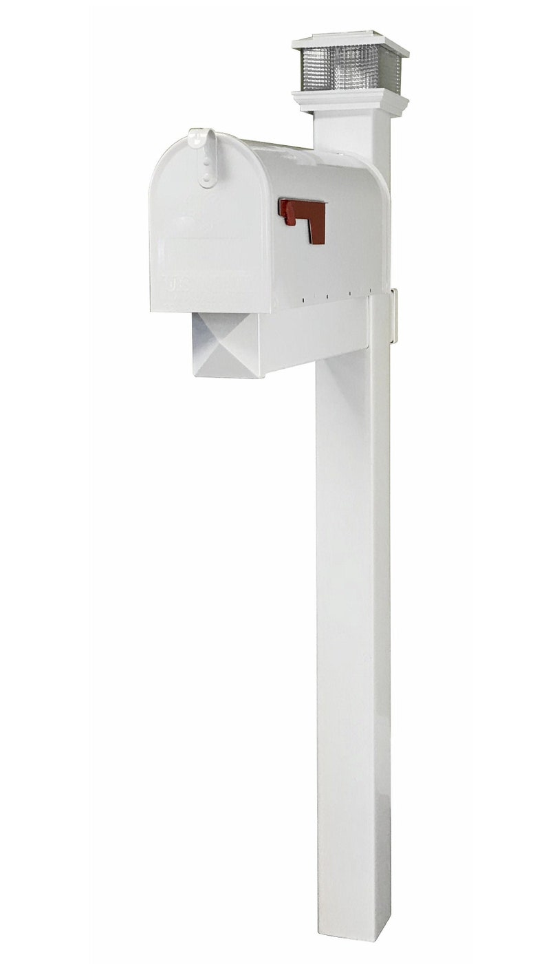 White Mailbox With White Vinyl Post and LED Solar Light Cap Etsy