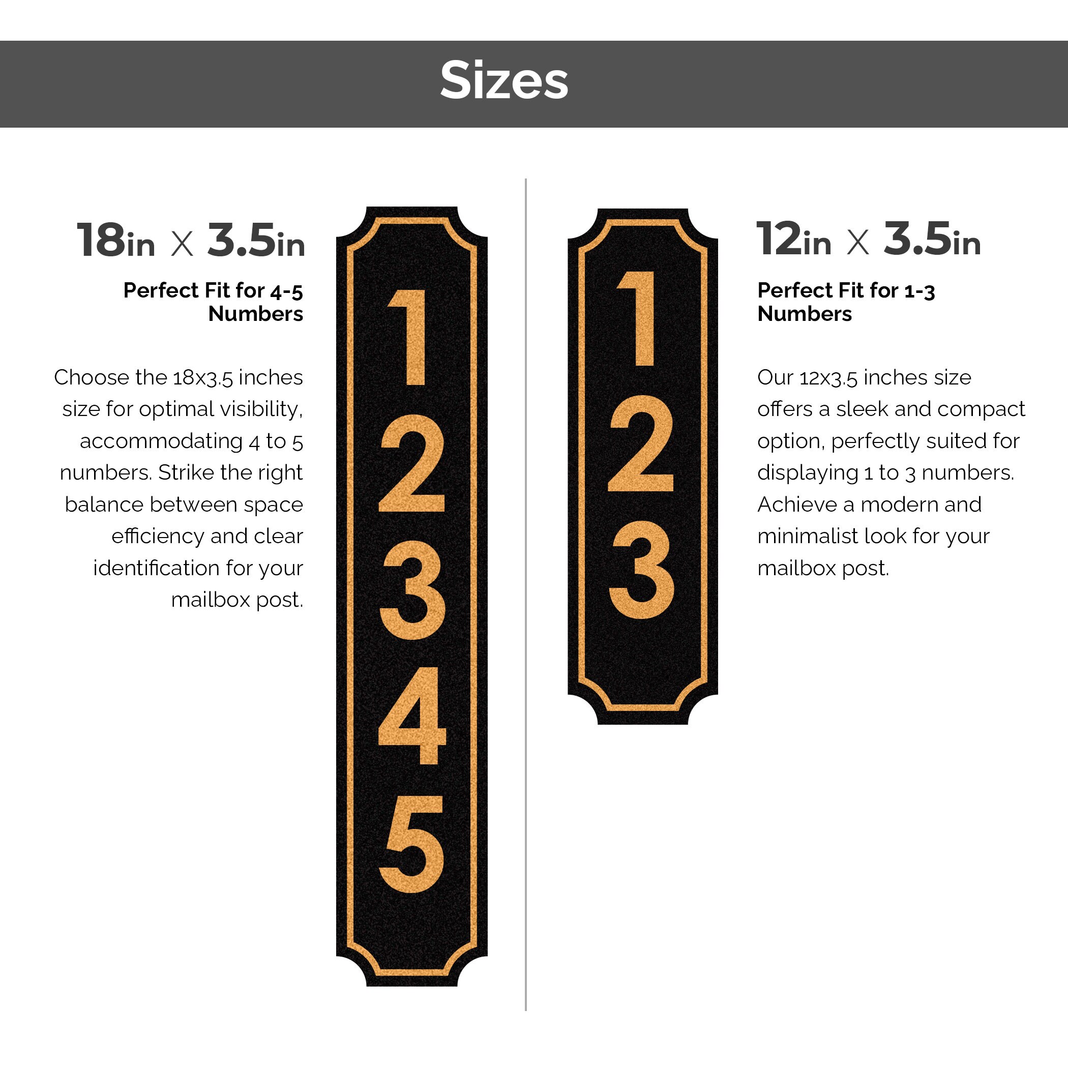 Pair of Aluminum Reflective House Numbers Address Signs for Mailbox Post and Street Address Display. Large, easy to read number plaques.