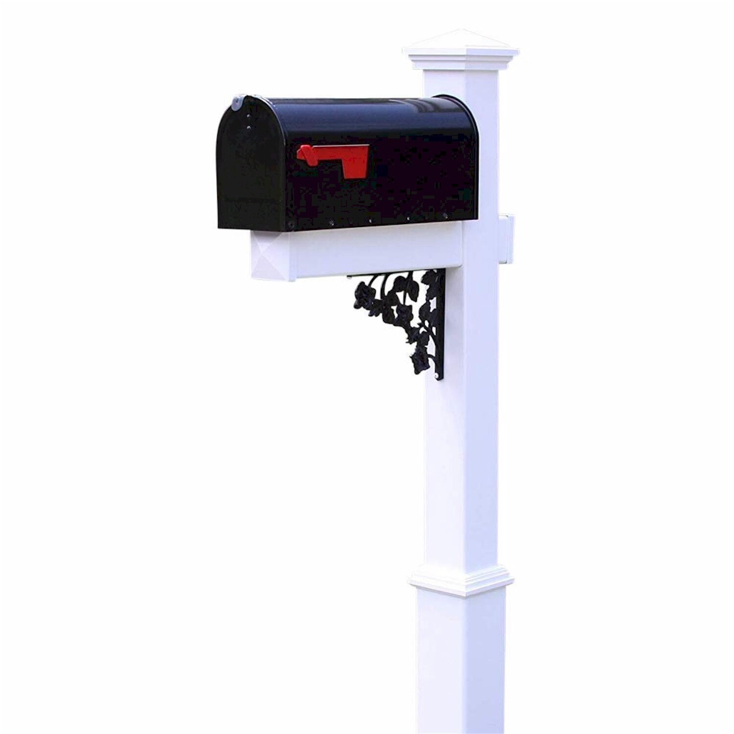 Black Mailbox With White Vinyl Post Decorative Base Black Etsy